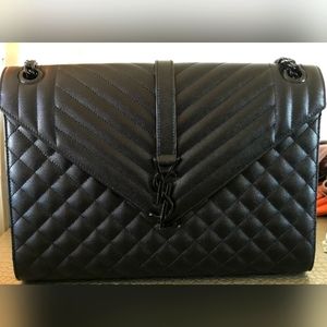 Authenticated Saint Laurent Large Envelope Calfskin Leather Shoulder